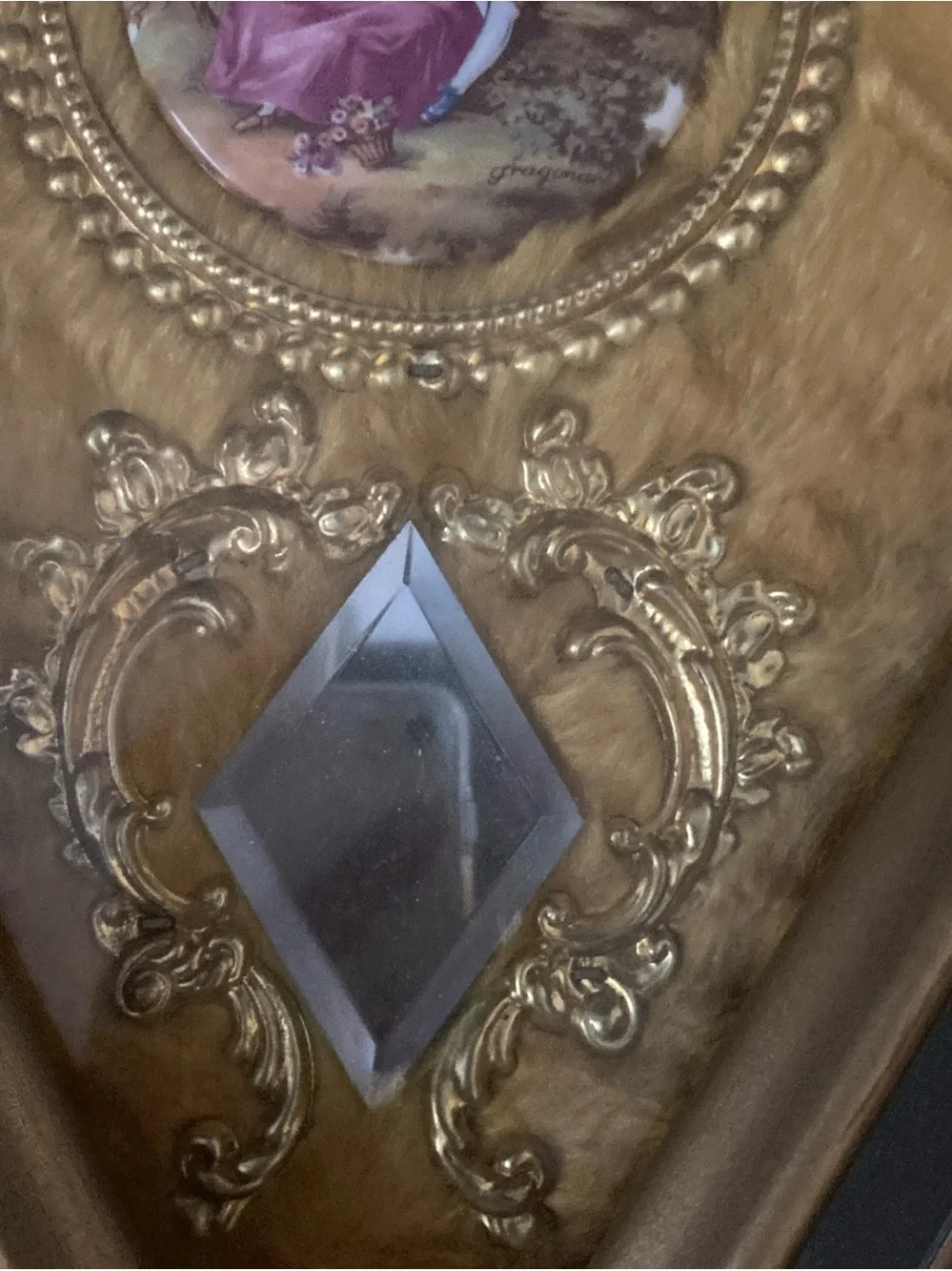 Fragonard Signed Diamond Shaped Wall Plaque of Courting Couple on Porcelain